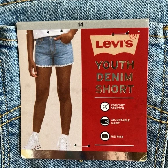 NWT Levi's Youth Girl’s Denim Jean Shorts Daisy Lace Detail Adjustable Waist Mid - Picture 6 of 8